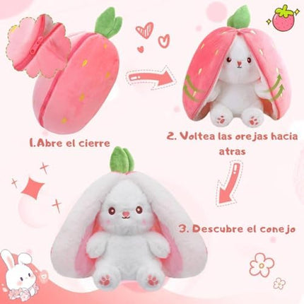 Peluche Conejo Fruta Reversible de Fresa o Zanahoria Suave de Felpa