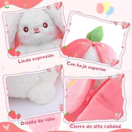 Peluche Conejo Fruta Reversible de Fresa o Zanahoria Suave de Felpa