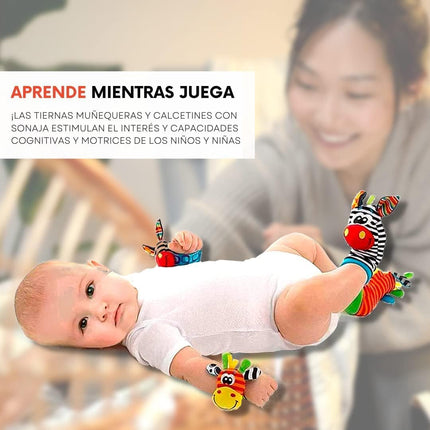 4 Piezas Calcetas y Muñequeras Sonajeras para Bebé Juguete de Estimulación Sonido