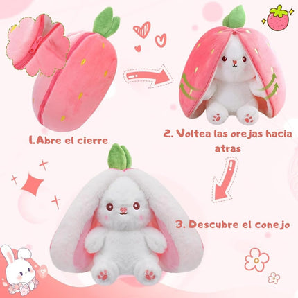 Peluche Conejo Fruta Reversible de Fresa o Zanahoria Suave de Felpa