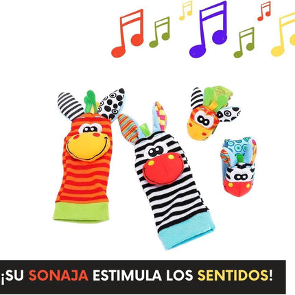 4 Piezas Calcetas y Muñequeras Sonajeras para Bebé Juguete de Estimulación Sonido