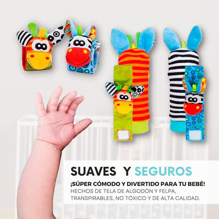 4 Piezas Calcetas y Muñequeras Sonajeras para Bebé Juguete de Estimulación Sonido