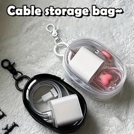 Mini Estuche Transparente Portátil Con Llavero Organizador Para Cargador