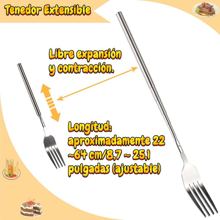 Tenedor Extensible Telescópico de Acero Inoxidable, Mango Extendible Ajustable Cenas