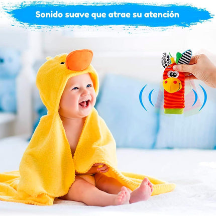 4 Piezas Calcetas y Muñequeras Sonajeras para Bebé Juguete de Estimulación Sonido