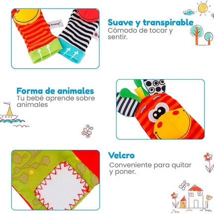 4 Piezas Calcetas y Muñequeras Sonajeras para Bebé Juguete de Estimulación Sonido