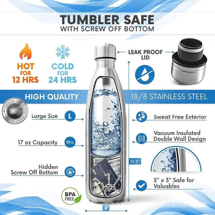 Botella Agua Bote Contenedor Líquidos Conservación De Bebidas Frías Caliente Ciclismo Correr Deportes Aire Libre Viajes con Compartimento Secreto Oculto Llaves Dinero Joyas Pastillas