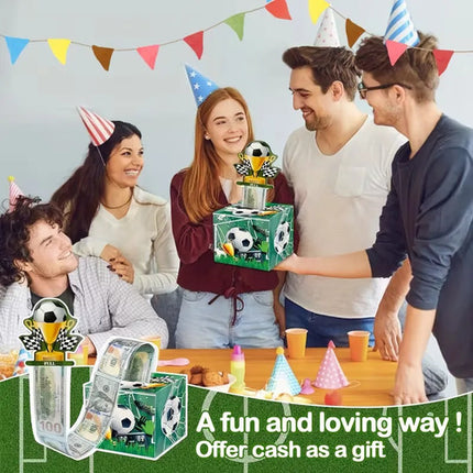 Caja Regalo Cumpleaños Dinero En Efectivo Fútbol Niño Fiesta Verde