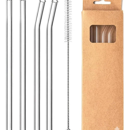 Set 4 Popotes Vidrio Reutilizables Ecológicos + Cepillo Kit