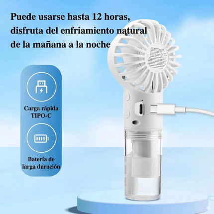 Ventilador Portátil Mano Spray Agua Humidificador Recargable