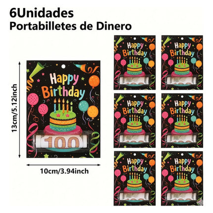 6 Tarjetas Portabilletes Cumpleaños Regalo Dinero Fiestas