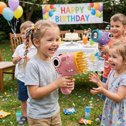 Pistola Maquina Burbujero Automática Juguete Niños Fiesta+10 Sobres de Burbujas