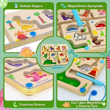 Laberinto Magnético De Madera Juguete Montessori Dinosaurios