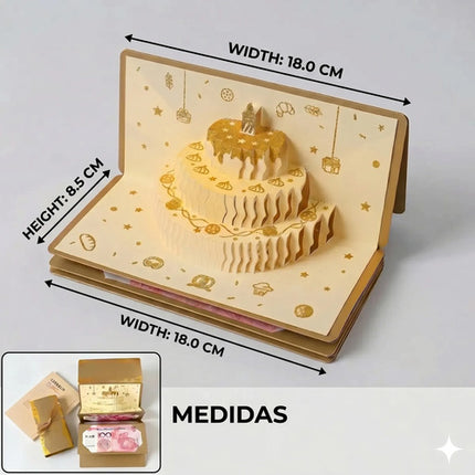 Tarjeta De Cumpleaños Pop Up 3d Porta Dinero Pastel Regalo