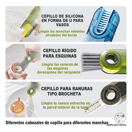 Cepillo Limpieza 3 En 1 Para Tapas De Termos Vasos Botellas