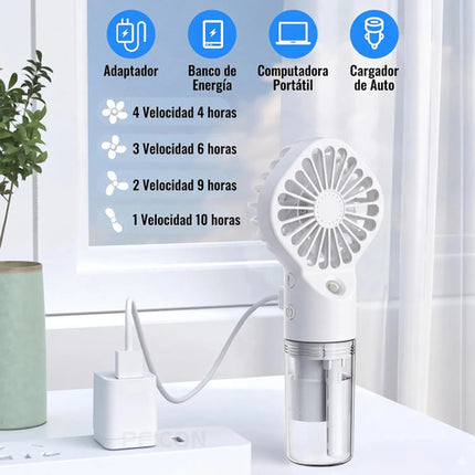 Ventilador Portátil Mano Spray Agua Humidificador Recargable