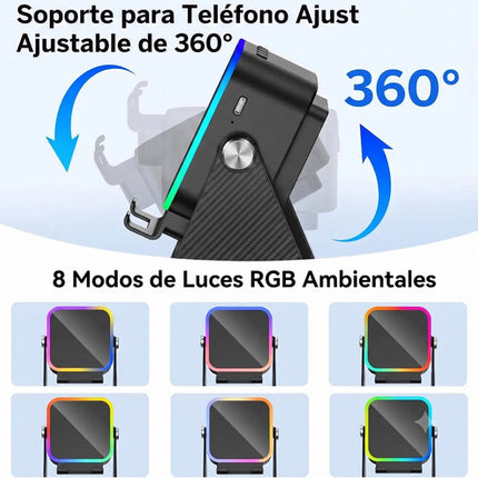 Bocina Inalámbrica Inducción 5 En 1 Soporte Celular Luz Rgb