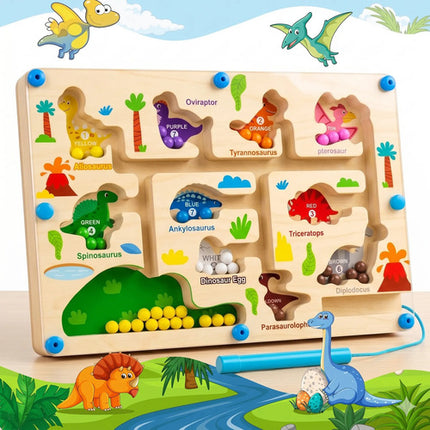 Laberinto Magnético De Madera Juguete Montessori Dinosaurios