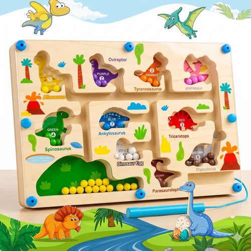 Laberinto Magnético De Madera Juguete Montessori Dinosaurios