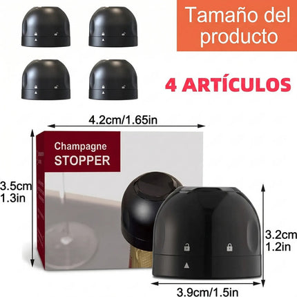 4 Tapones Para Champán Y Vino Espumoso Selladores De Vacío