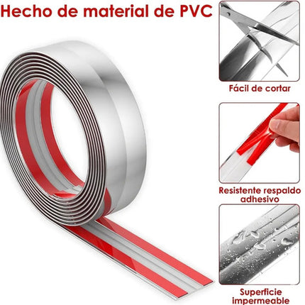 3 metros Moldura Decorativa Autoadhesiva Cromo Flexible Para Borde