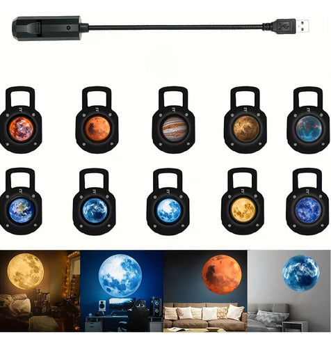 Proyector Luz Led Usb Galaxia Planetas Sistema Solar 10 En 1