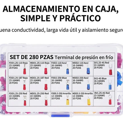 Kit 280 Terminales Eléctricas Aisladas Crimpado Para Cable