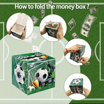 Caja Regalo Cumpleaños Dinero En Efectivo Fútbol Niño Fiesta Verde