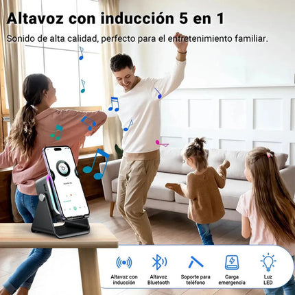 Bocina Inalámbrica Inducción 5 En 1 Soporte Celular Luz Rgb