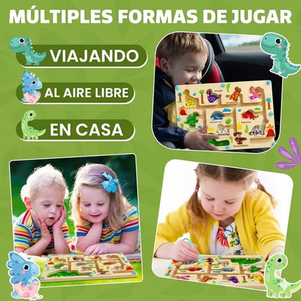 Laberinto Magnético De Madera Juguete Montessori Dinosaurios