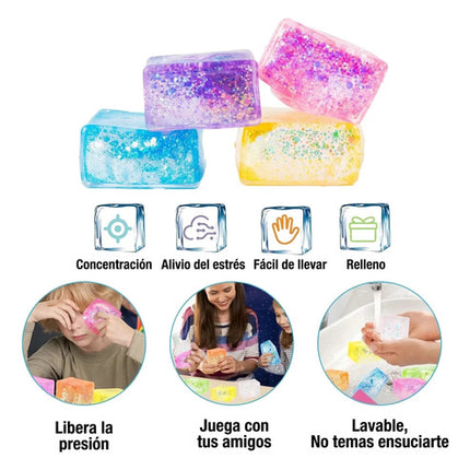 Juguete Antiestrés Squishy Cubo De Hielo Maltosa Con Glitter