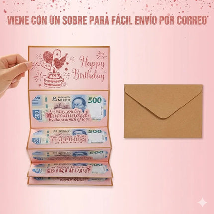 Sobre Tarjeta Plegable Regalo Dinero Efectivo Cumpleaño Niña