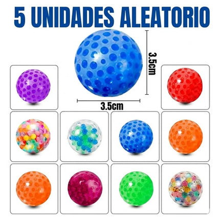 5 Pelotas Squishy Antiestrés Hidrogel 3.5cm Colores Al Azar