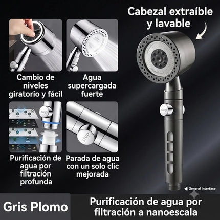 Kit Regadera De Mano Alta Presión Ahorradora 5 Modos Filtro