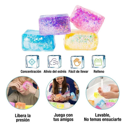 Juguete Antiestrés Squishy Cubo De Hielo Maltosa Con Glitter