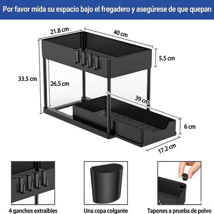Organizador 2 Niveles Para Debajo Fregadero Tarja Con Cajon