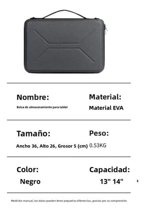 Maletín Portátil  Macbook Ipad De 13/14 Pulgadas Impermeable Negro