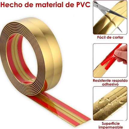3 metros Moldura Decorativa Autoadhesiva Cromo Flexible Para Borde