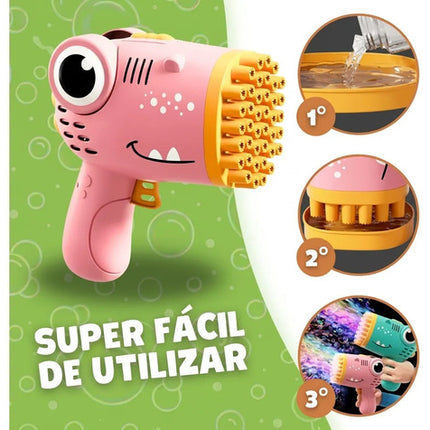 Pistola Maquina Burbujero Automática Juguete Niños Fiesta+10 Sobres de Burbujas