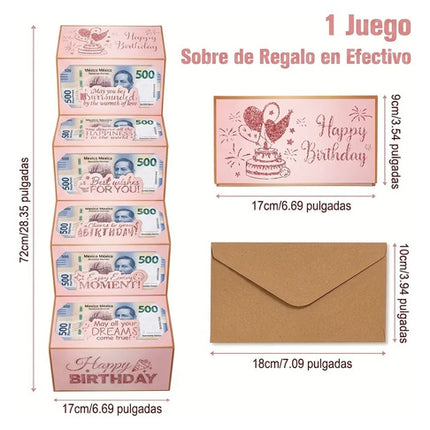 Sobre Tarjeta Plegable Regalo Dinero Efectivo Cumpleaño Niña