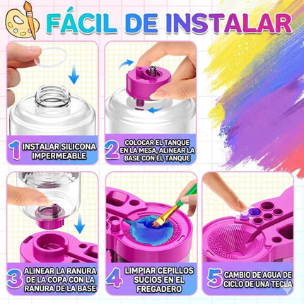 Enjuagador Pinceles Con Dispensador Agua Pintar Oleo Niños