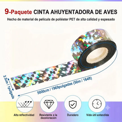 9 Cintas Reflectante Espantapájaros Disuasoria Aves Jardin