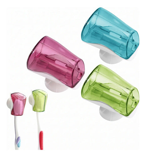 Set 3 Protectores Porta Cepillo Dientes Pared Con Ventosa