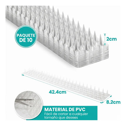 Kit 10 Picos Anti Palomas Púas Repelente Aves Gatos Exterior