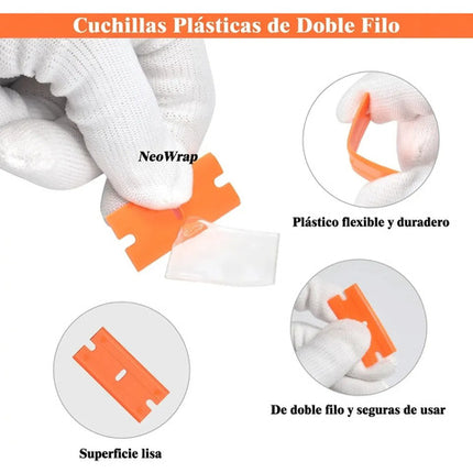 100 Cuchillas Plástica Doble Filo Quita Calcomanía Pegamento