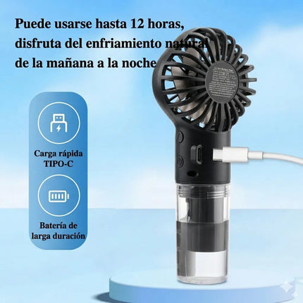 Ventilador Portátil Mano Spray Agua Humidificador Recargable