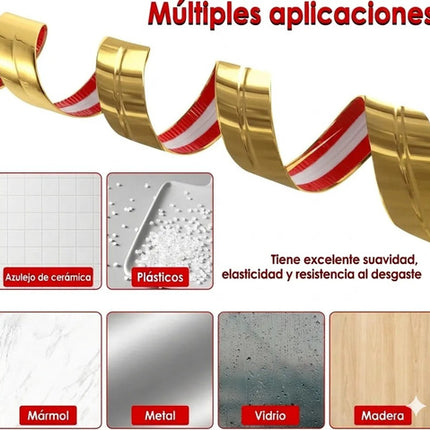 3 metros Moldura Decorativa Autoadhesiva Cromo Flexible Para Borde