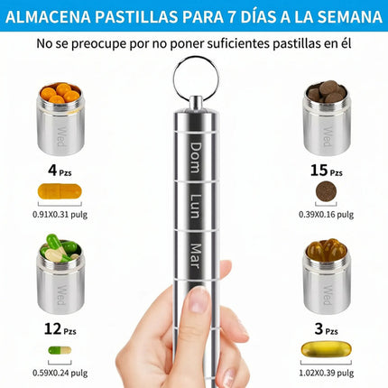 Tubo Pastillero Metal Semanal Dispensador Medicina Llavero