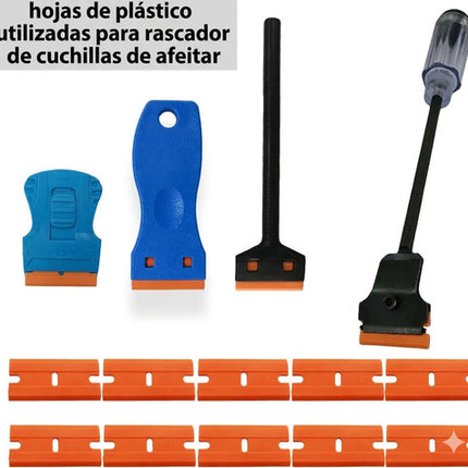 100 Cuchillas Plástica Doble Filo Quita Calcomanía Pegamento