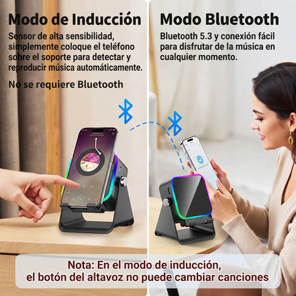 Bocina Inalámbrica Inducción 5 En 1 Soporte Celular Luz Rgb